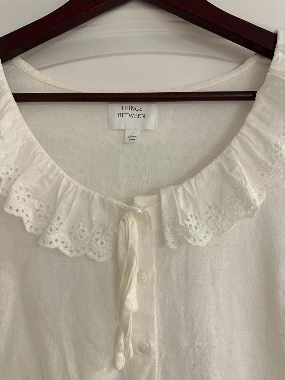 White Eyelet Ruffle Button-Front Blouse, Called to Surf - Picture 4 of 5